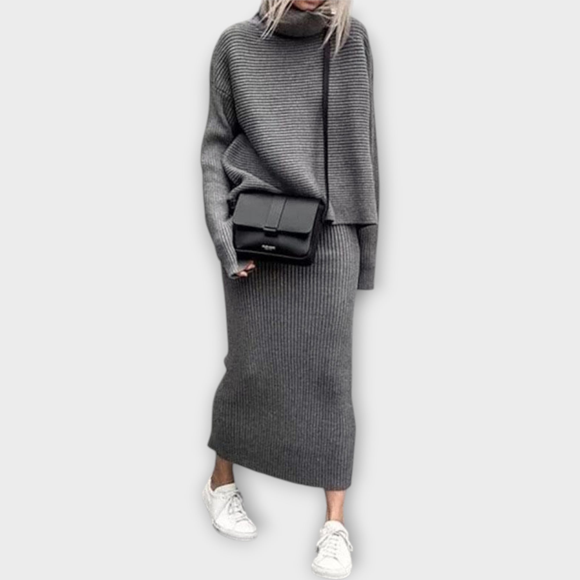 Knit Set with Skirt and Minimal Aesthetic