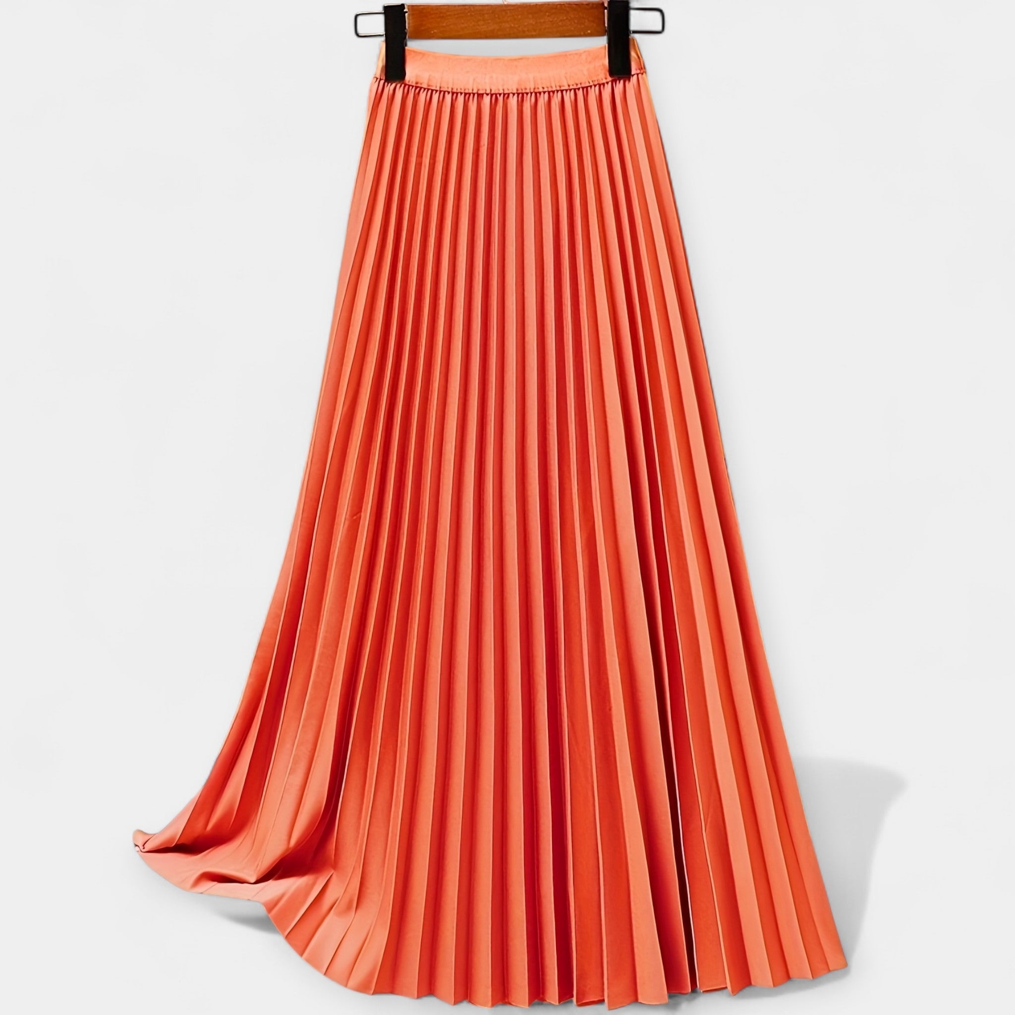 Long Pleated Satin Skirt