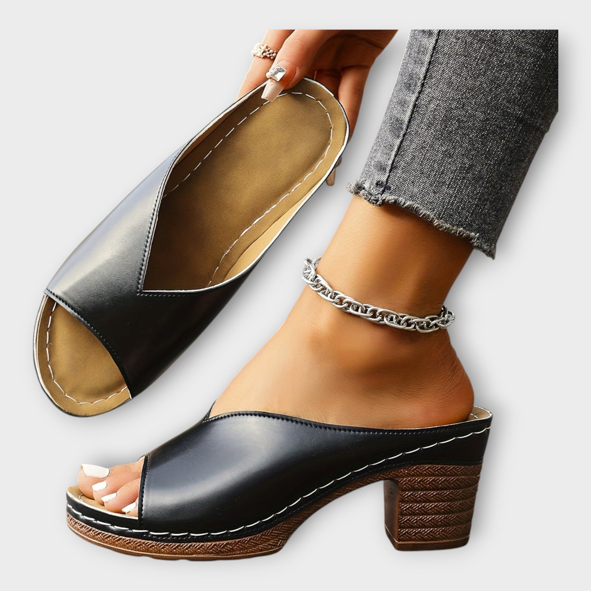 Heeled Sandals with Chunky Heel and Open Back