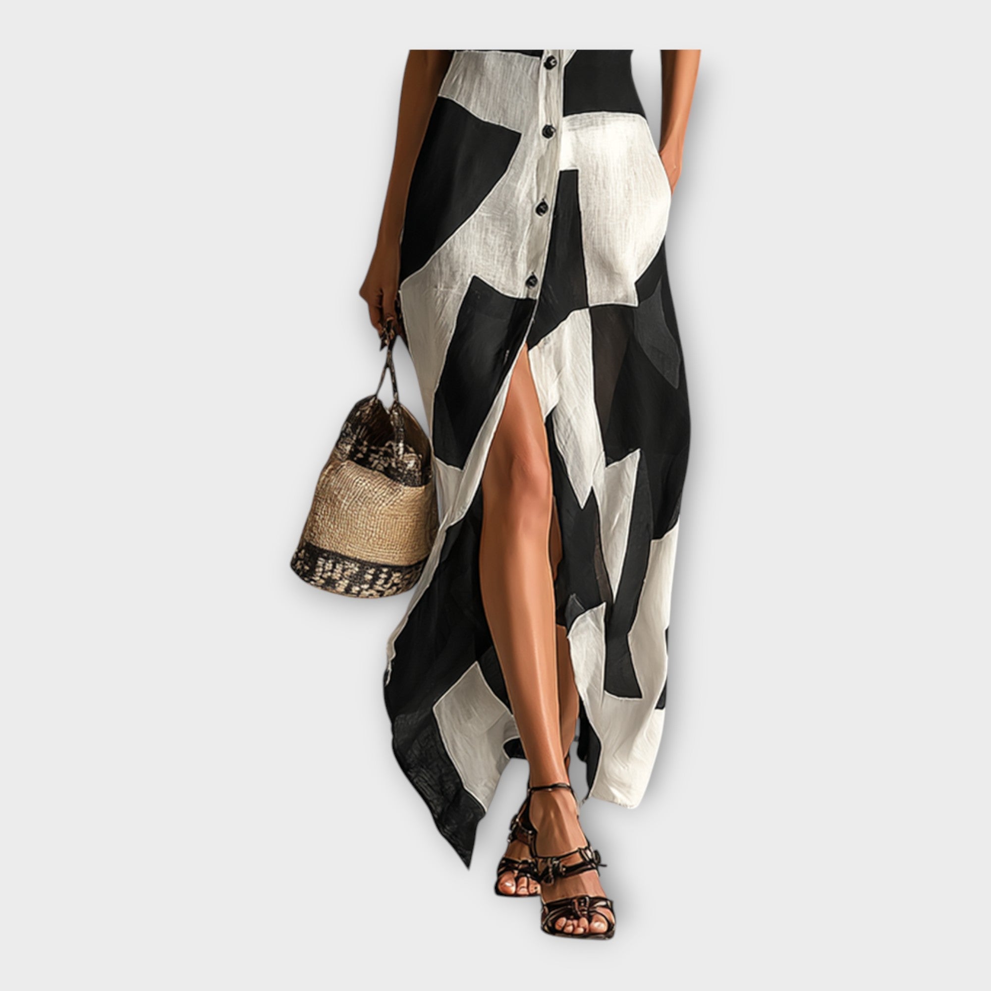 Elegant long dress with modern design and timeless sophistication