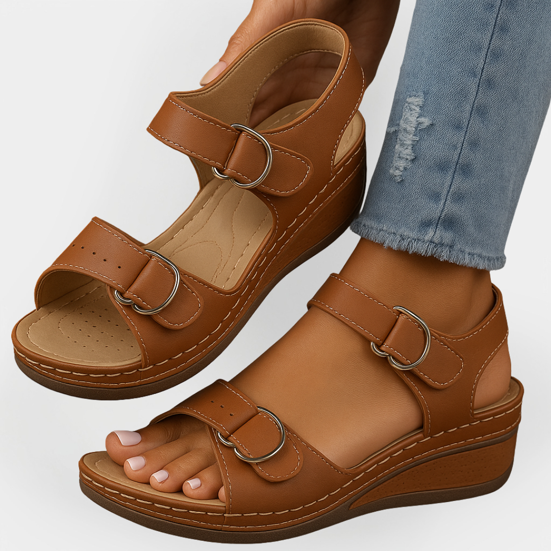 Orthopaedic Leather Sandals with Heel