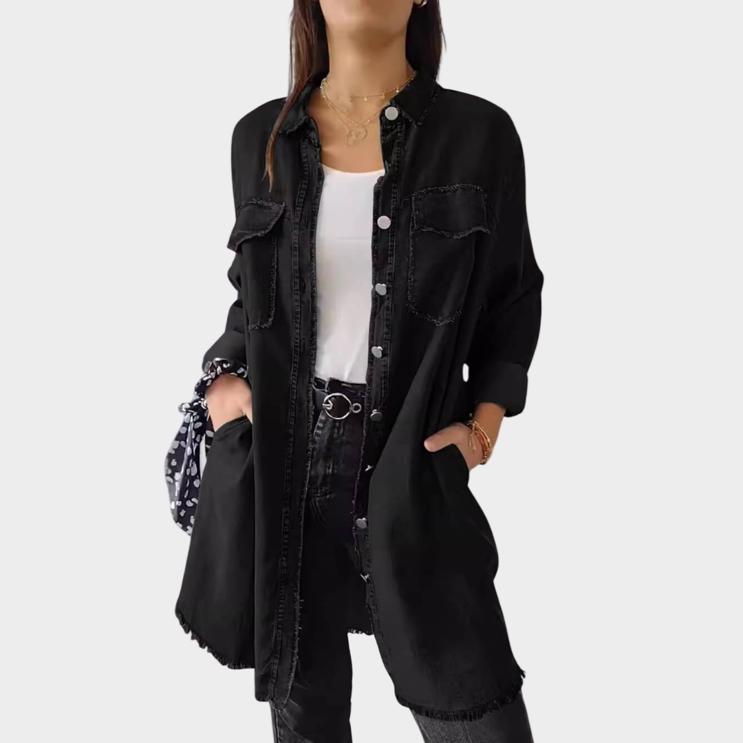 Denim Shirt with Long Sleeves and Classic Collar