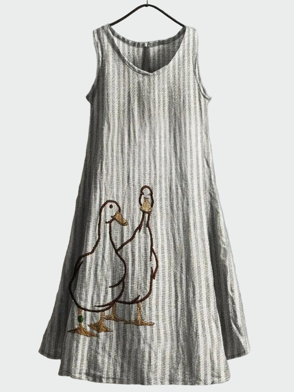 Dress with Duck Couple Pattern