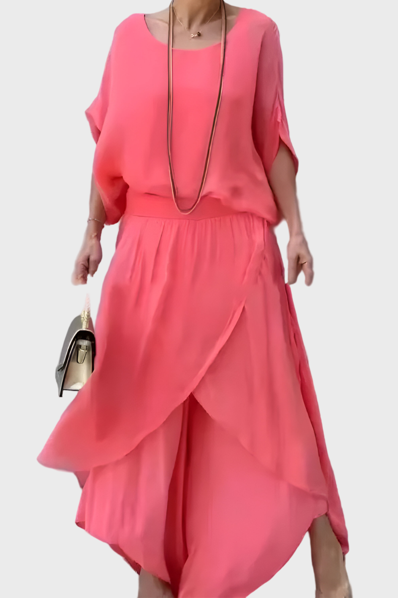 Top Wide and Ripped Trousers – Two-Piece Set in Chiffon