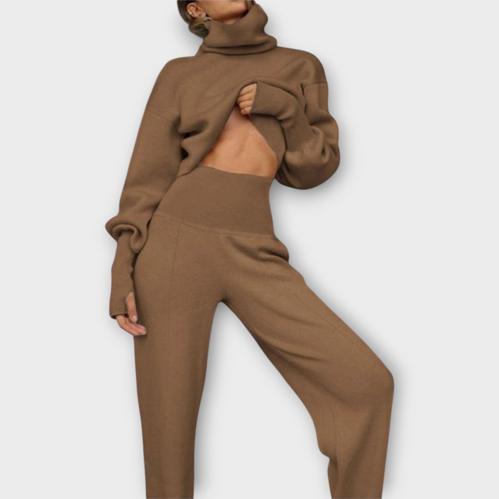 Knitted Set with Roll Neck and Relaxed Fit