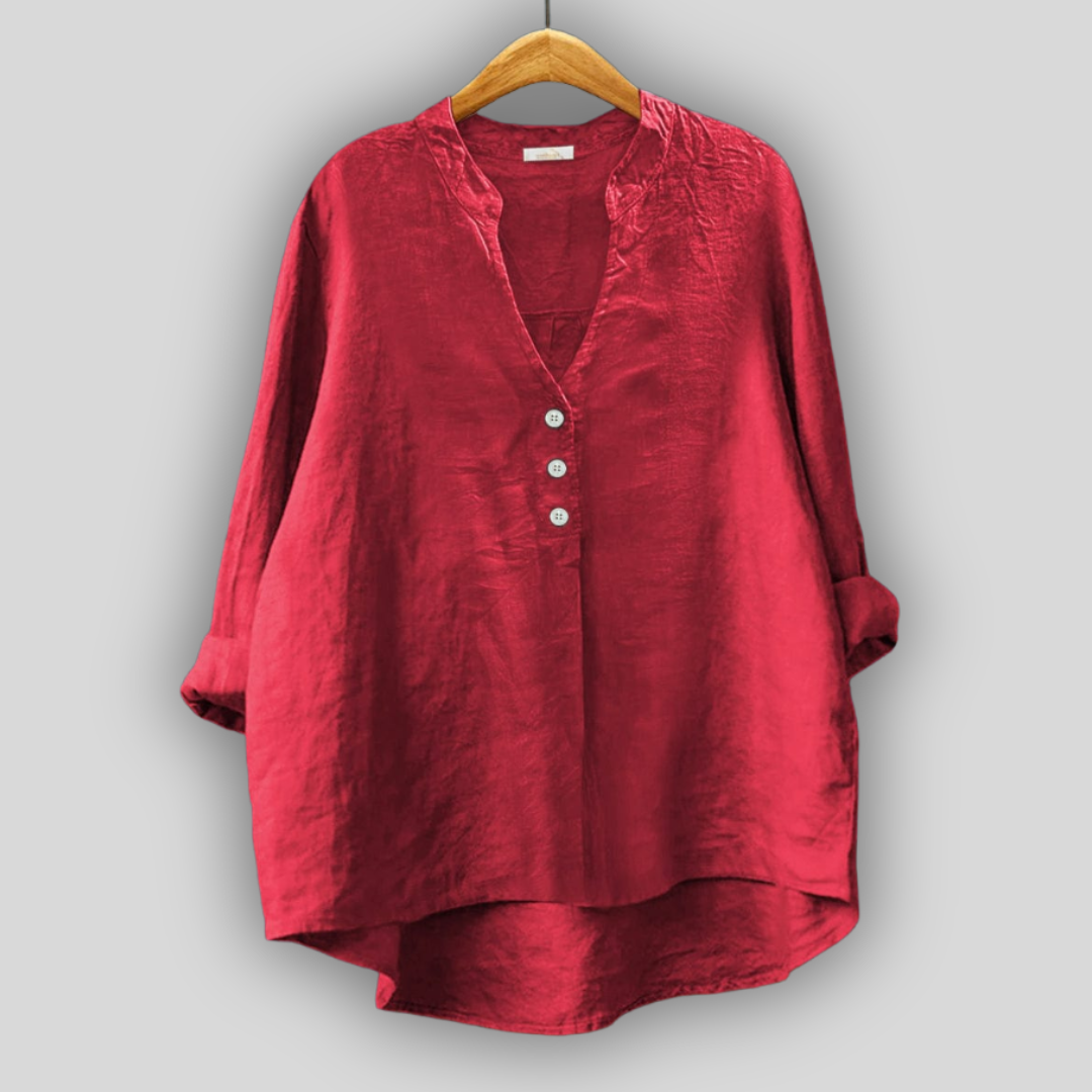 Brown Linen Blouse with Buttons