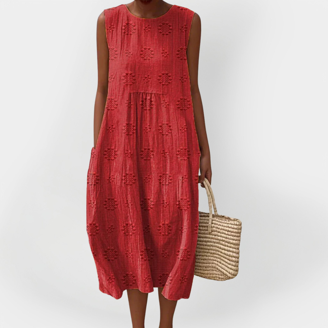 Elegant Sleeveless Cotton Dress with Pockets