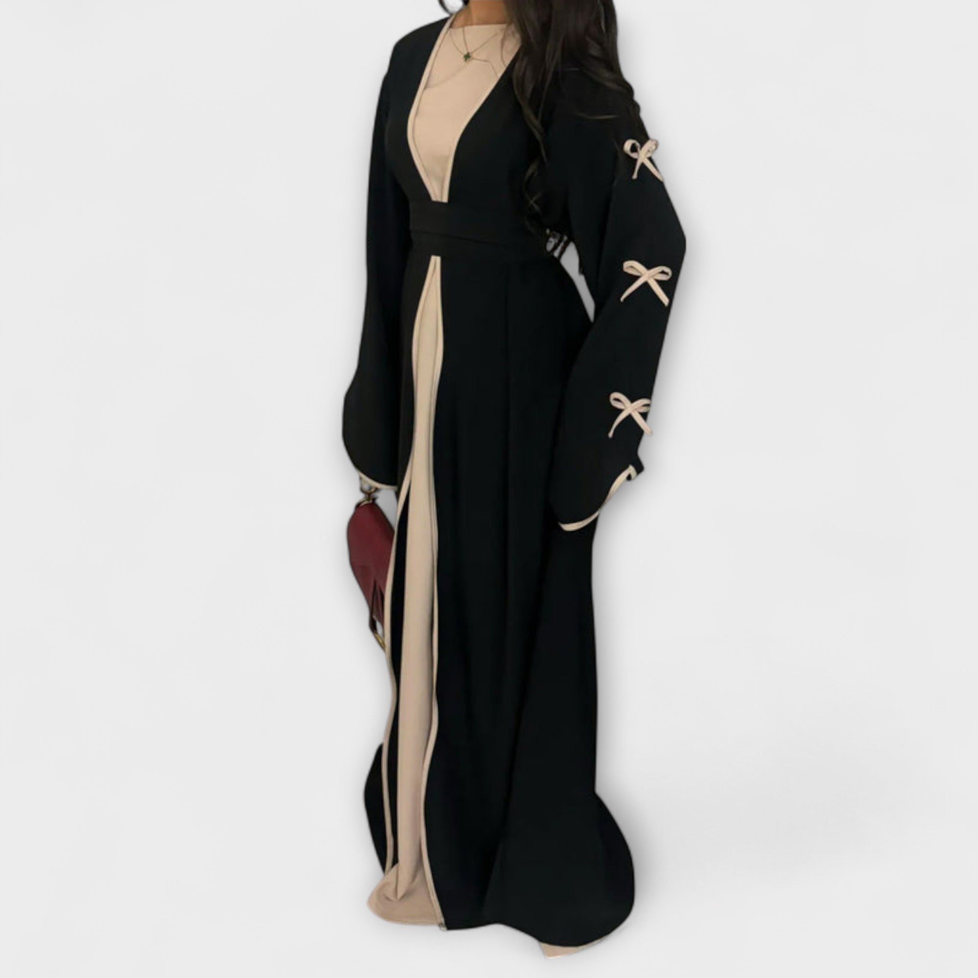 Stylish Cardigan and Dress Combined with Striped Decoration