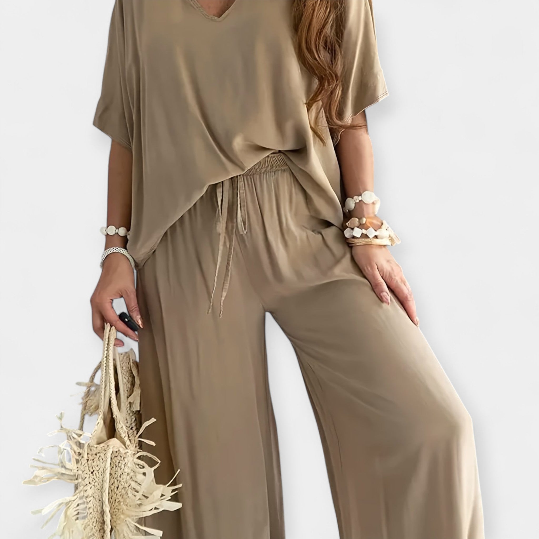Airy Set with Wide Trousers and Loose Blouse