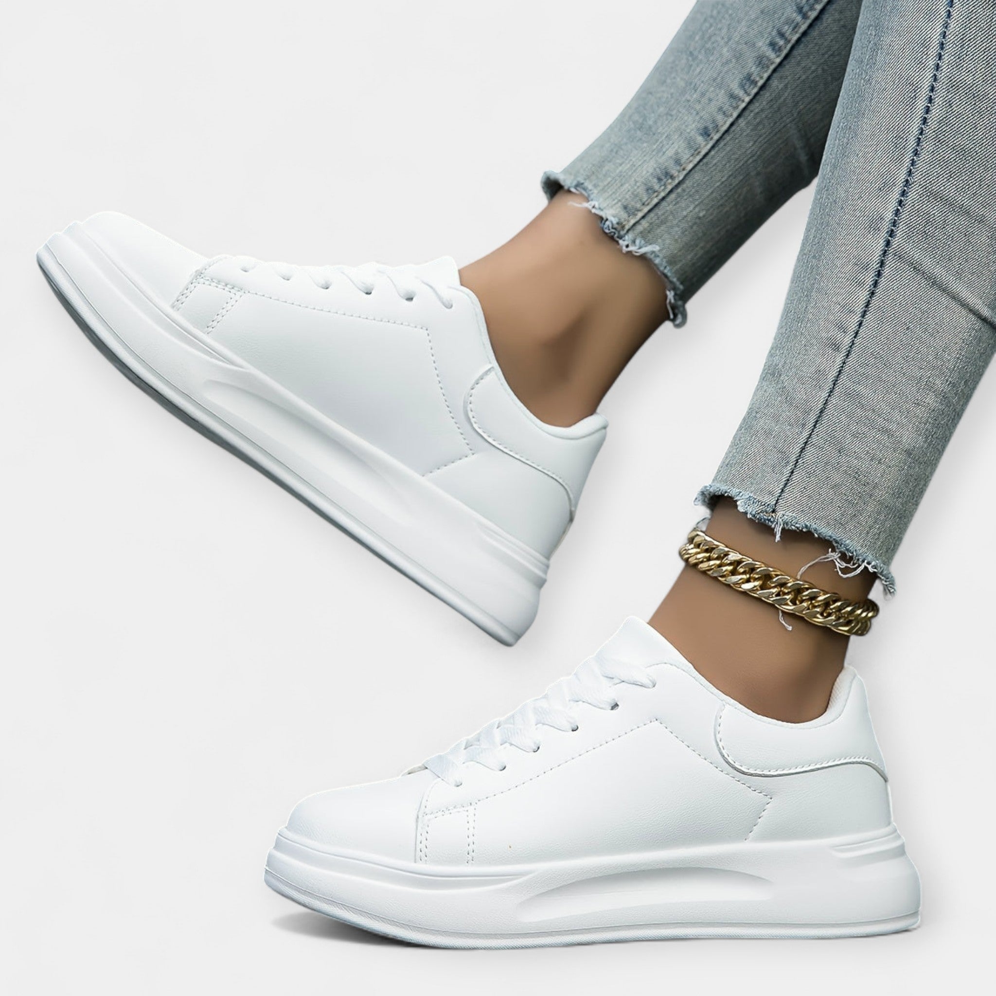 White Leather Sports Trainers