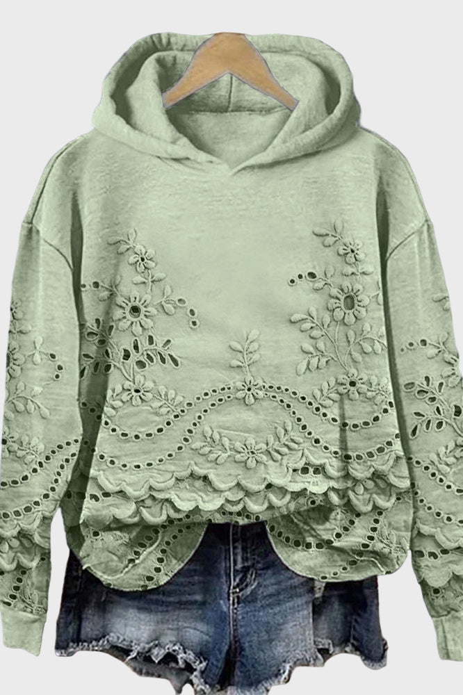 Hooded Sweatshirt in Meadow Green Lace