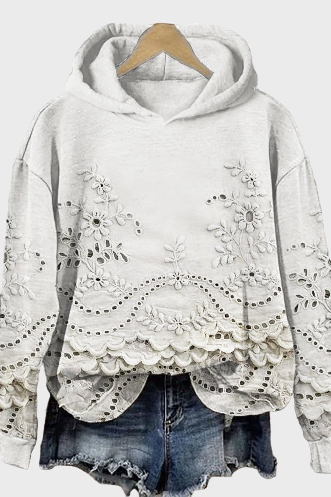 Hooded Sweatshirt in Meadow Green Lace