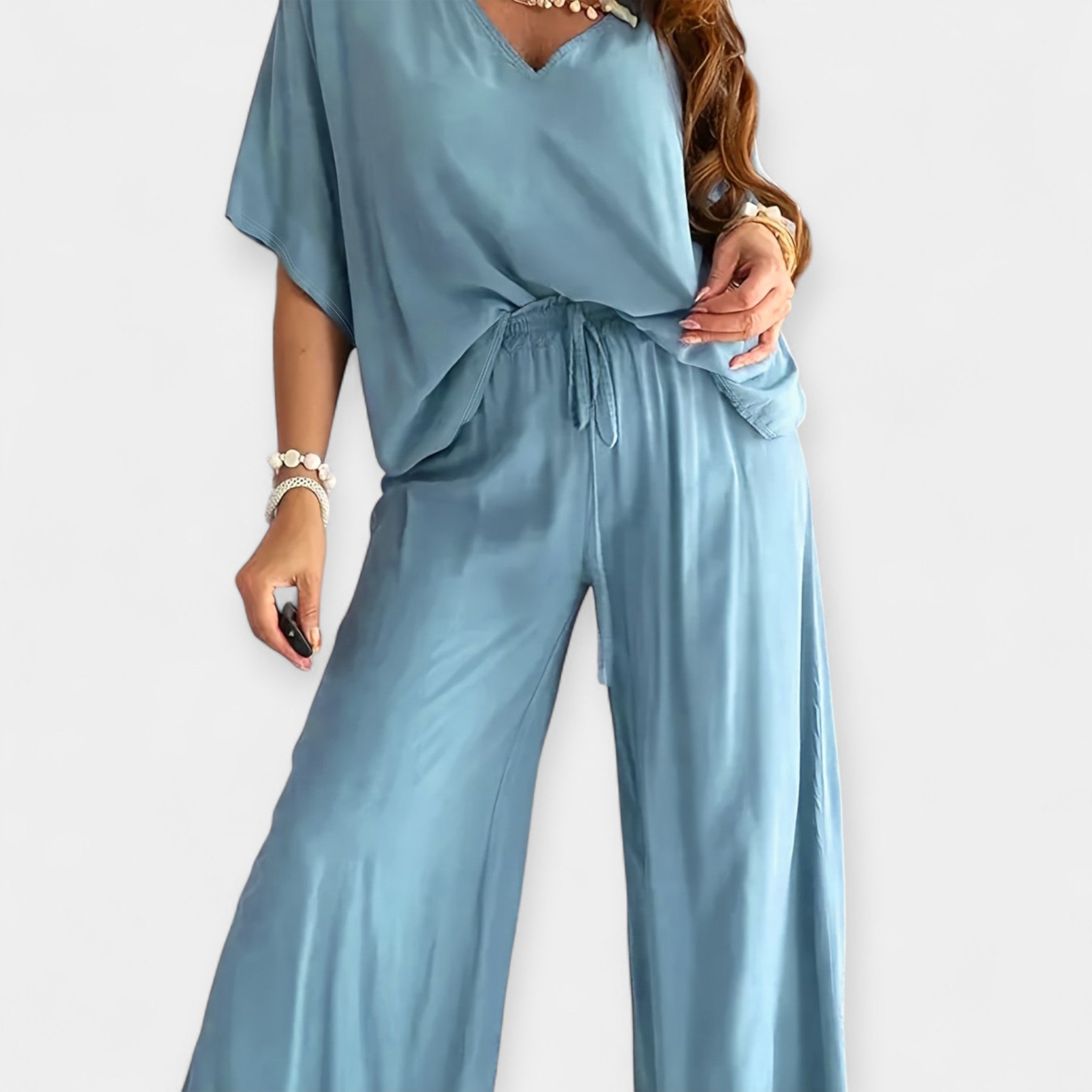 Airy Set with Wide Trousers and Loose Blouse