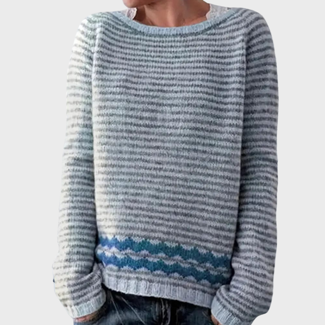 Knitted Polo Neck with Striped Design