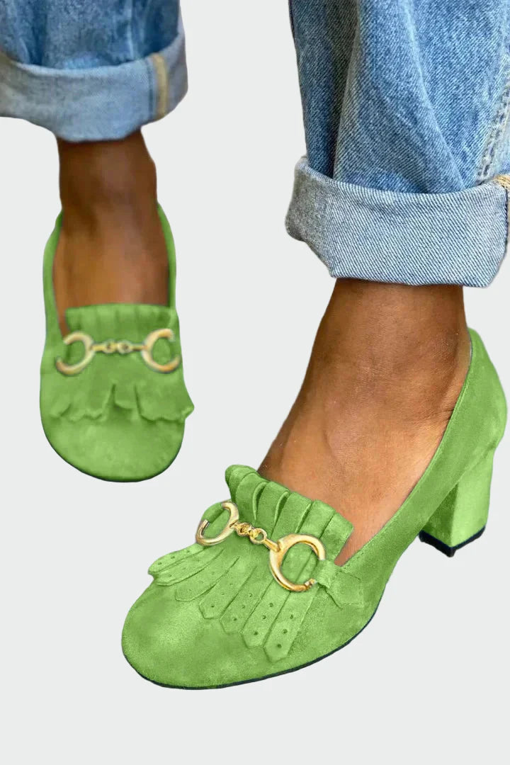 Stiletto with Fringed Detail and Golden Buckle