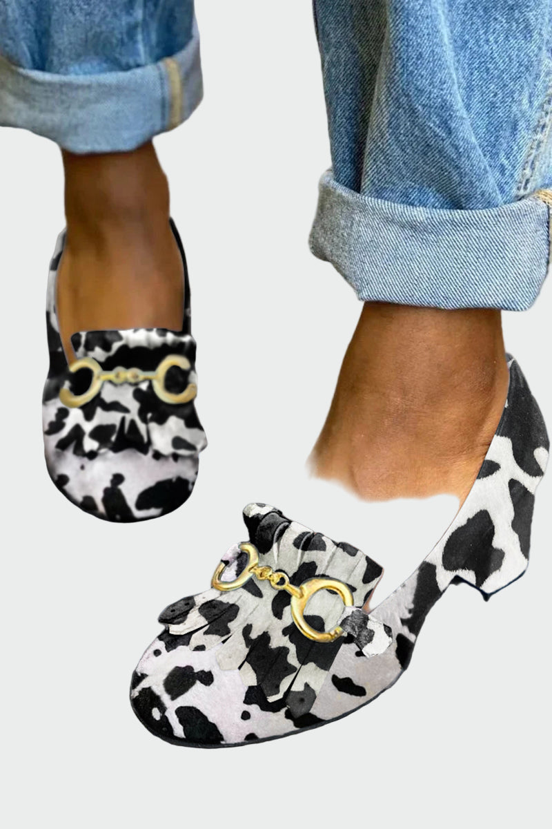 Stiletto with Fringed Detail and Golden Buckle