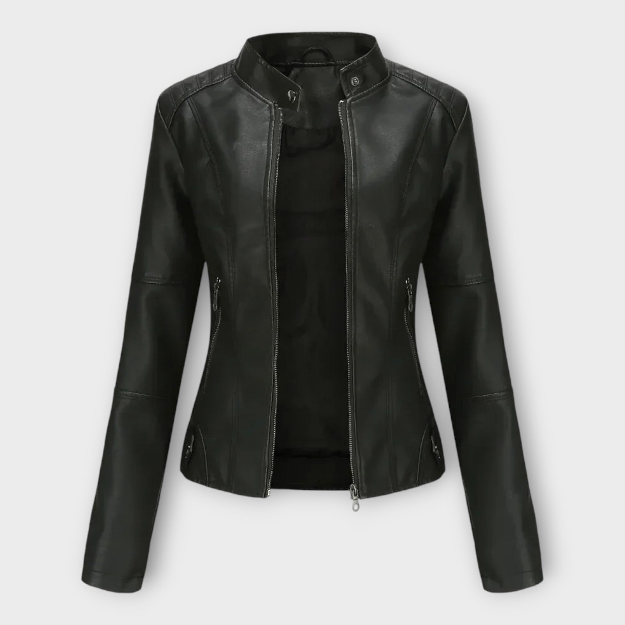 Modern Short Leather Jacket with Zip