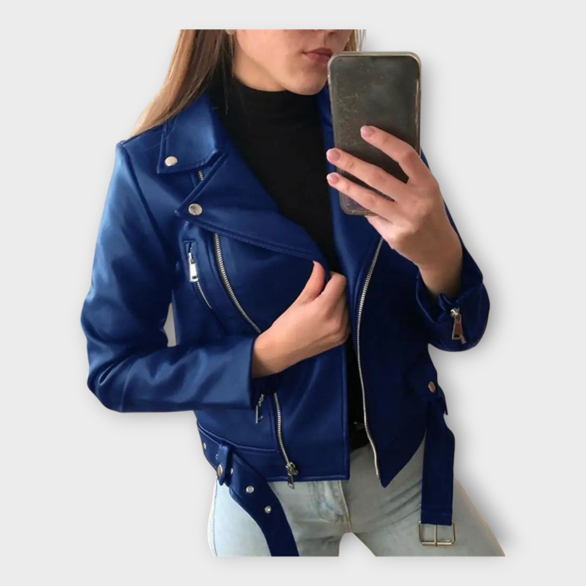 Modern Leather Jacket with Belt and Zip