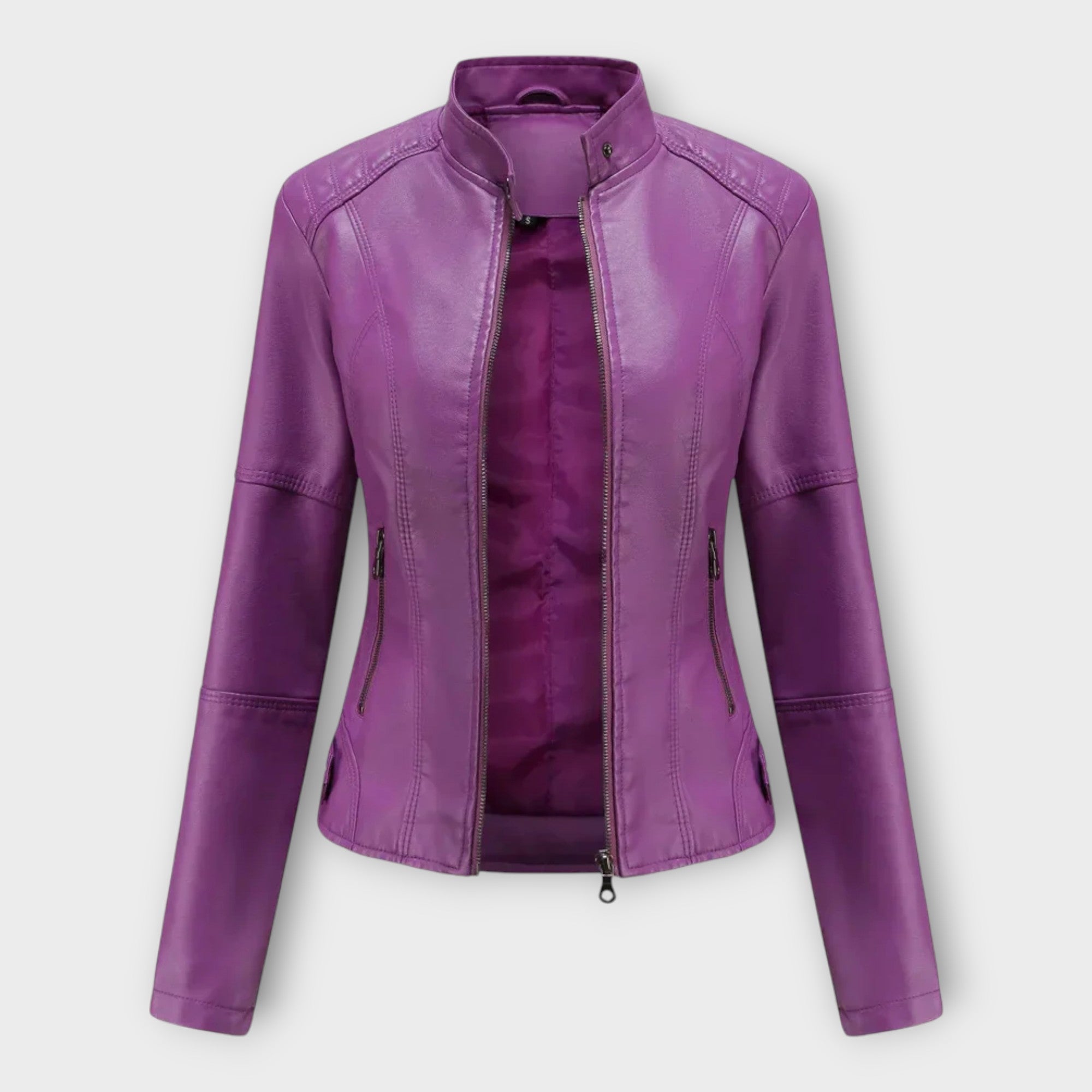 Modern Short Leather Jacket with Zip