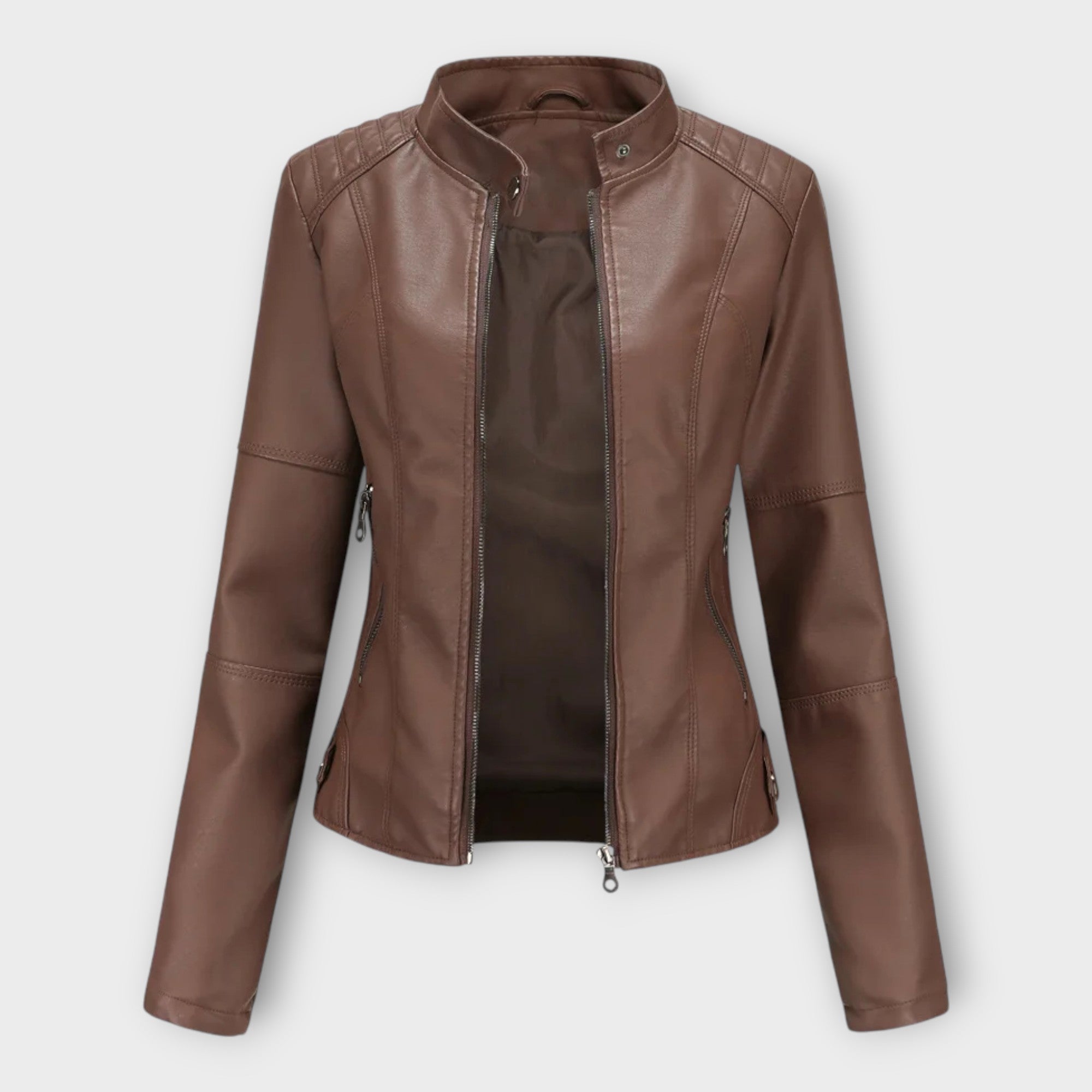 Modern Short Leather Jacket with Zip