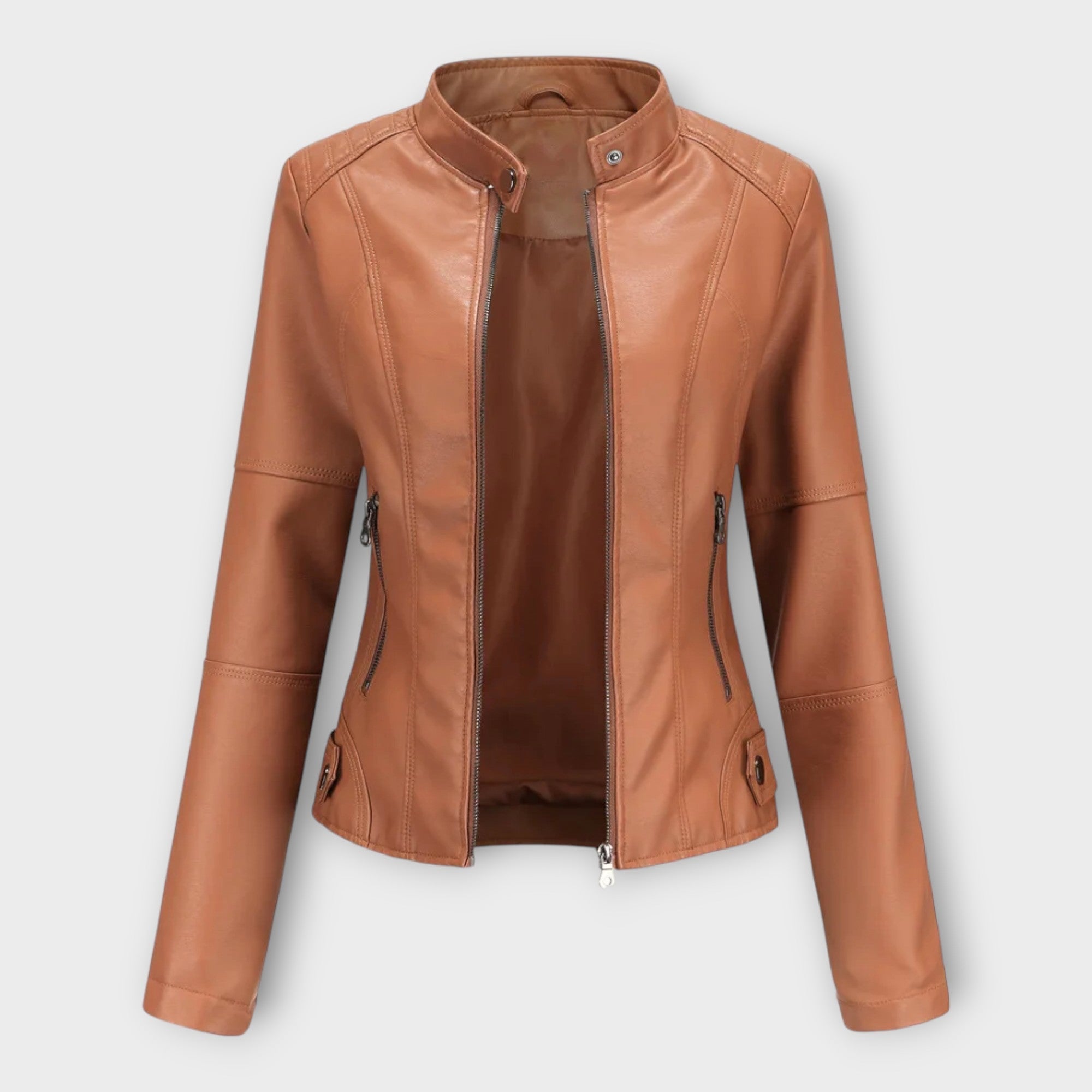 Modern Short Leather Jacket with Zip