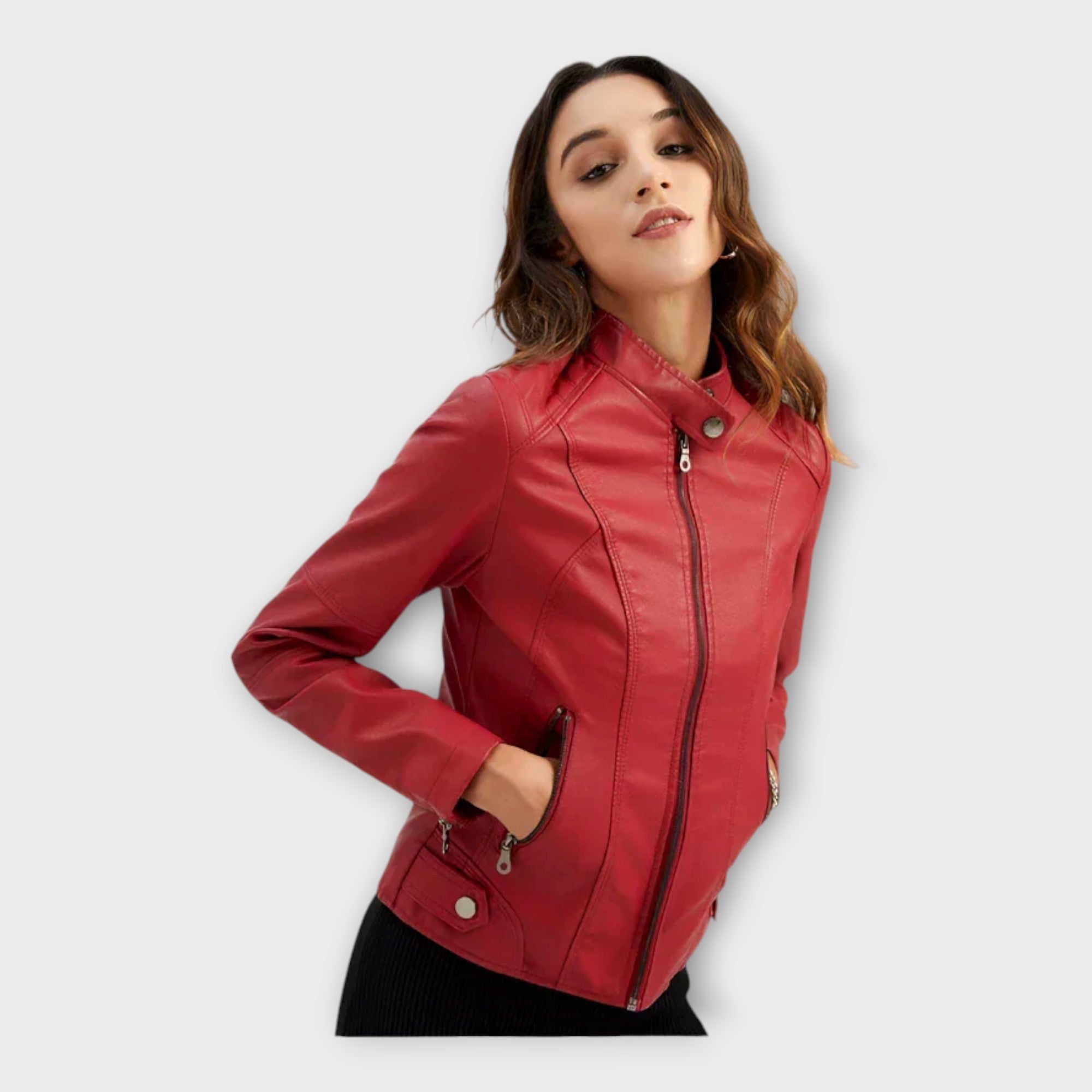 Modern Short Leather Jacket with Zip