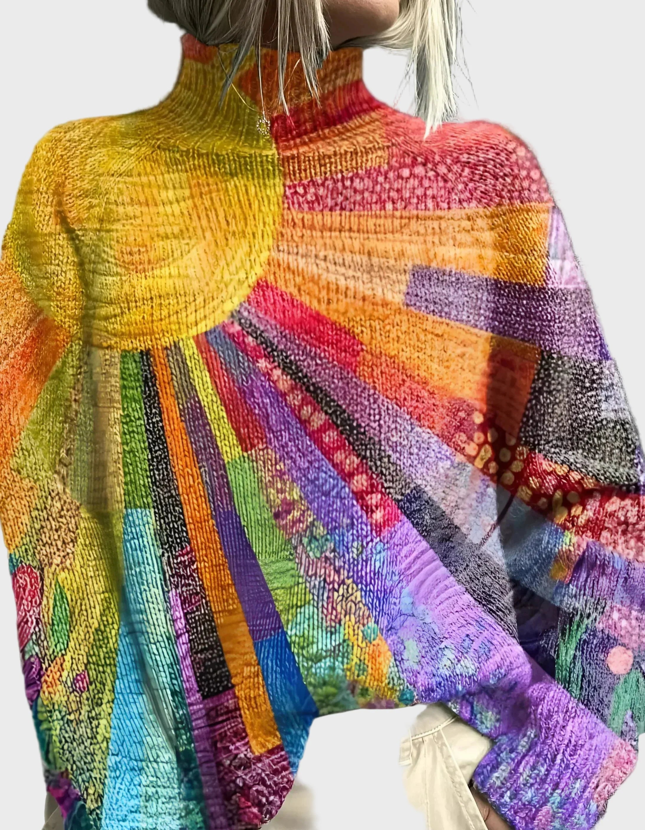Multicoloured Knitted Roll Neck