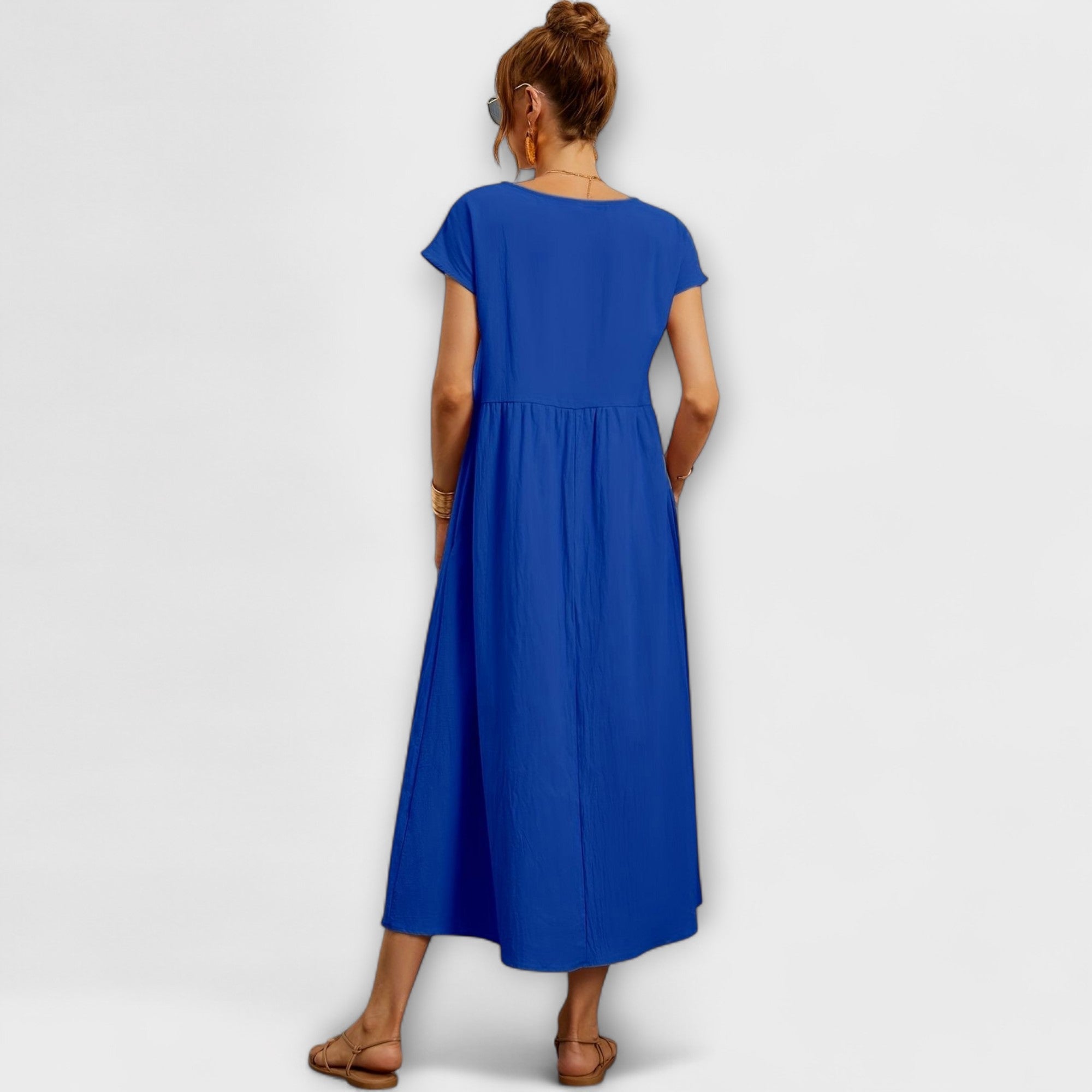 Midi Dress with Simple Line and Side Pockets