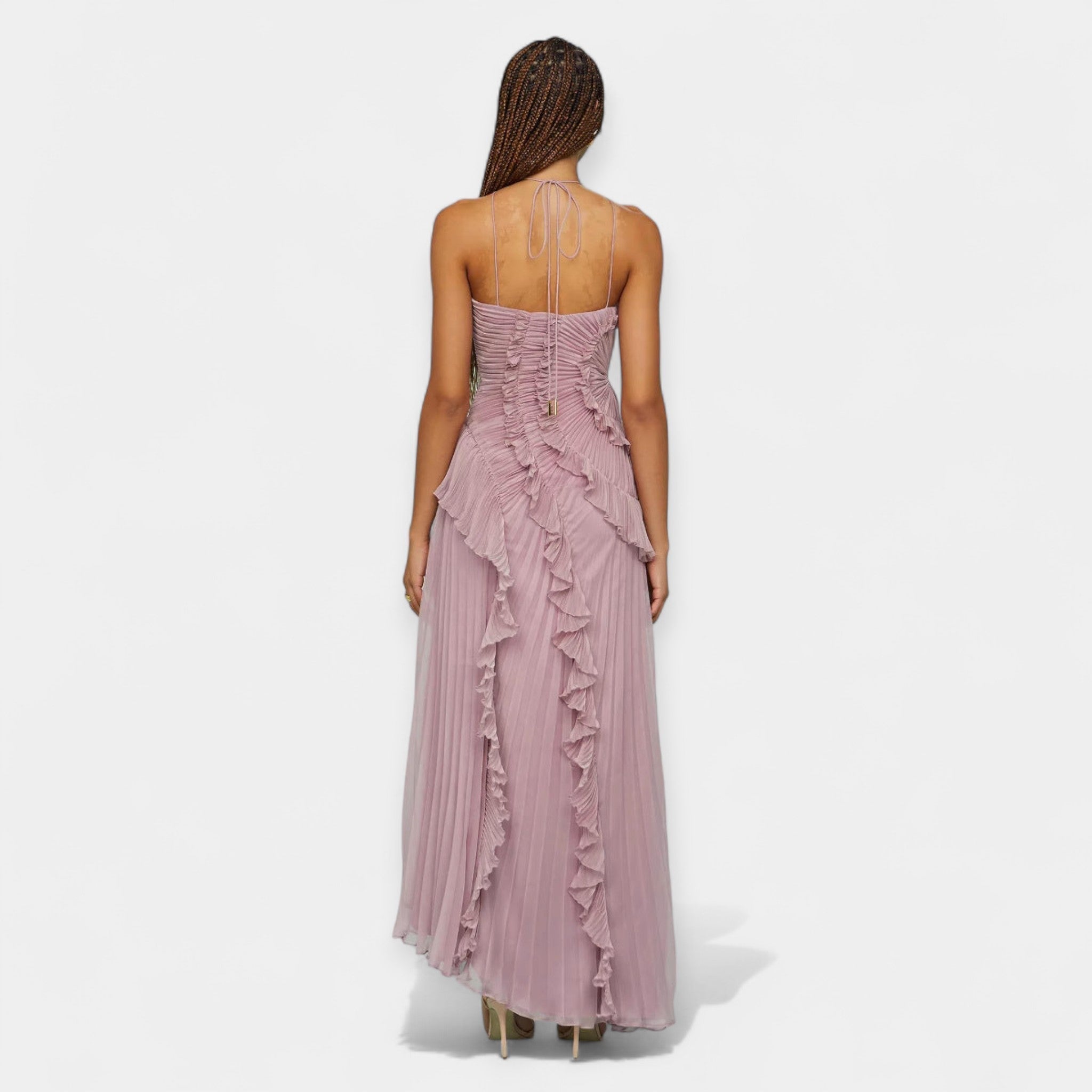 Lilac Midi Dress with Ruffled Straps