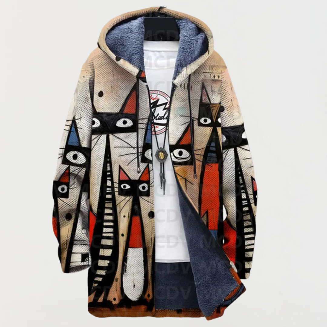 Sweater with Abstract Pattern and Cat