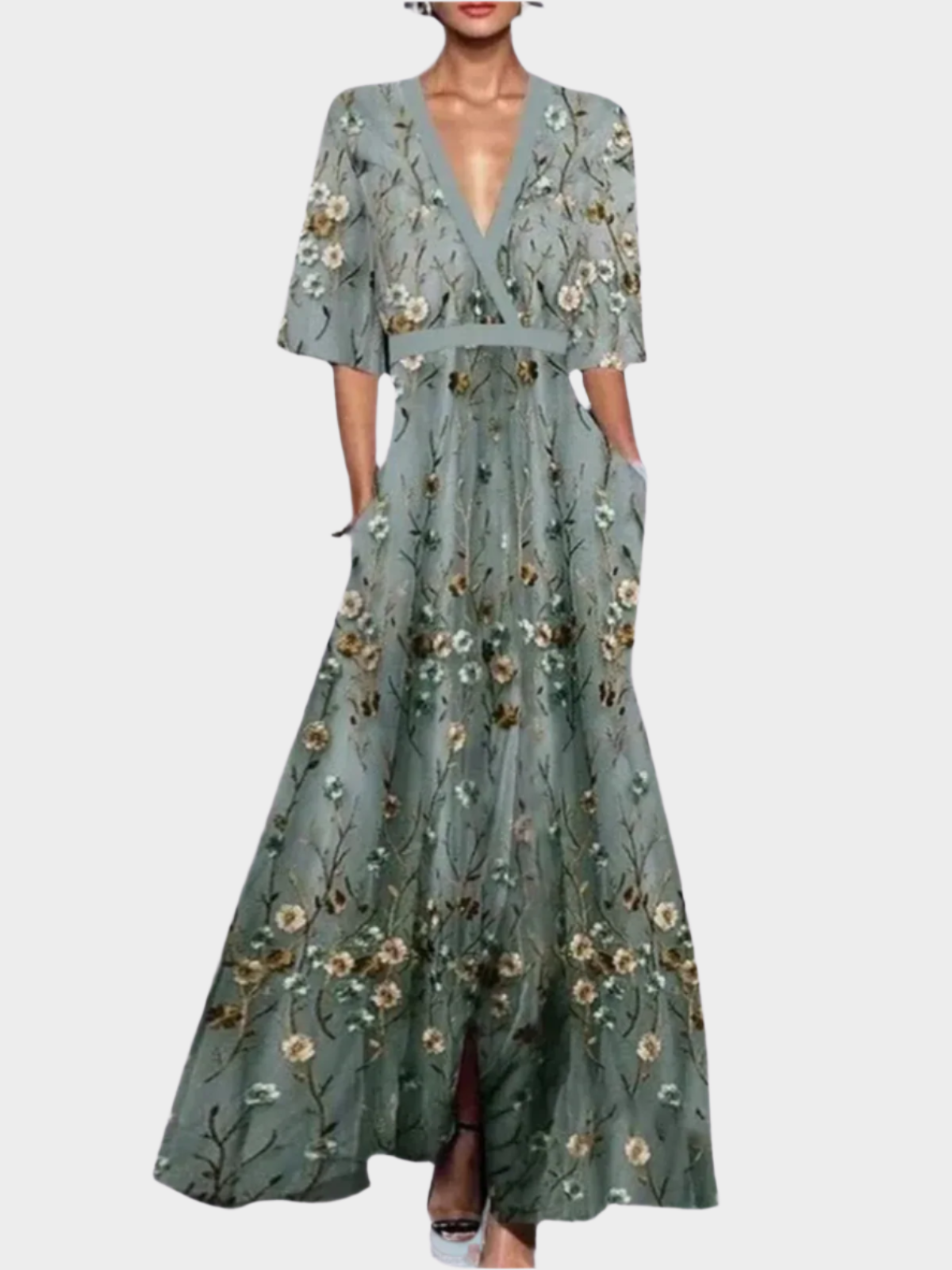 Elegant Floral Maxi Dress with Belt