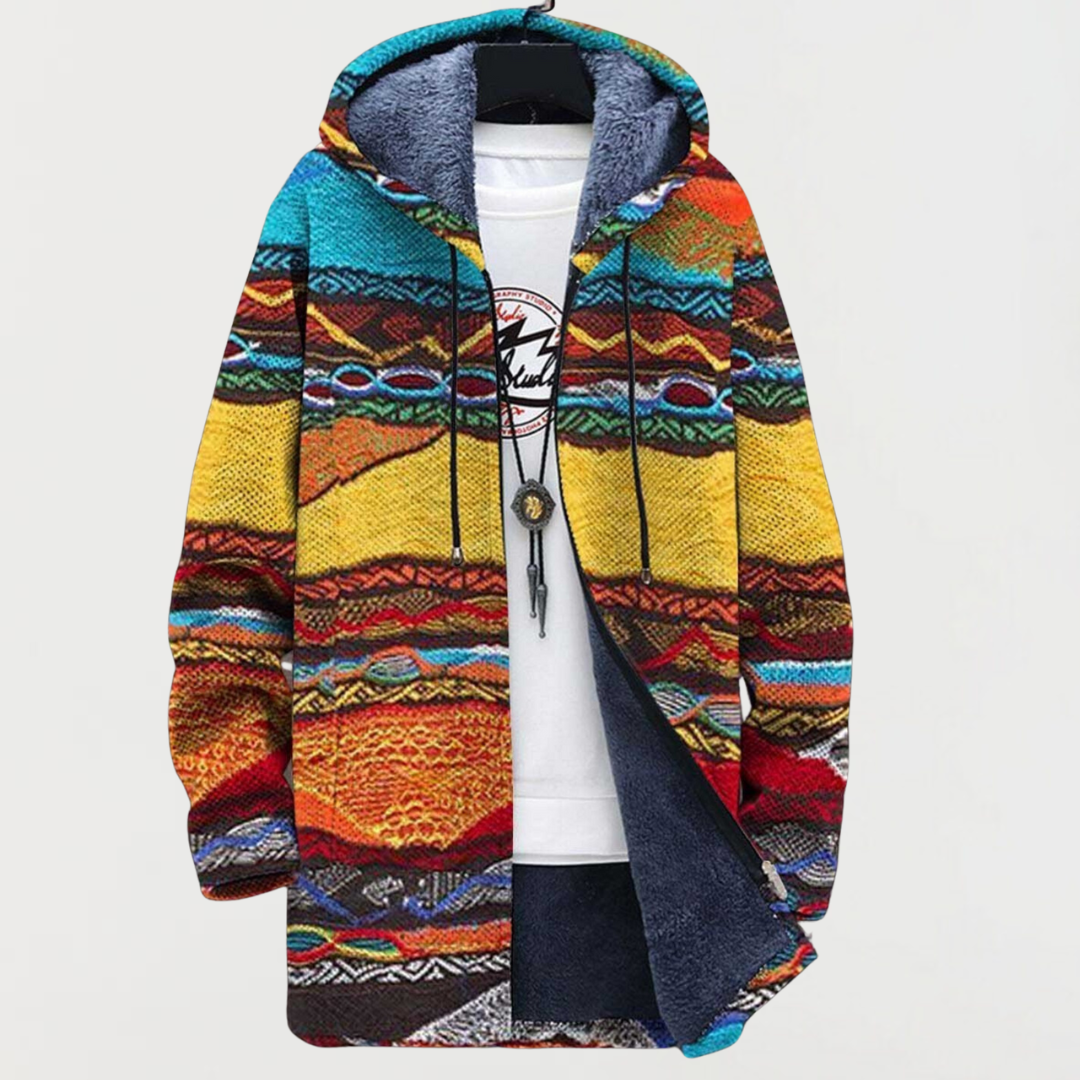 Hooded Jacket with Ethnic Art