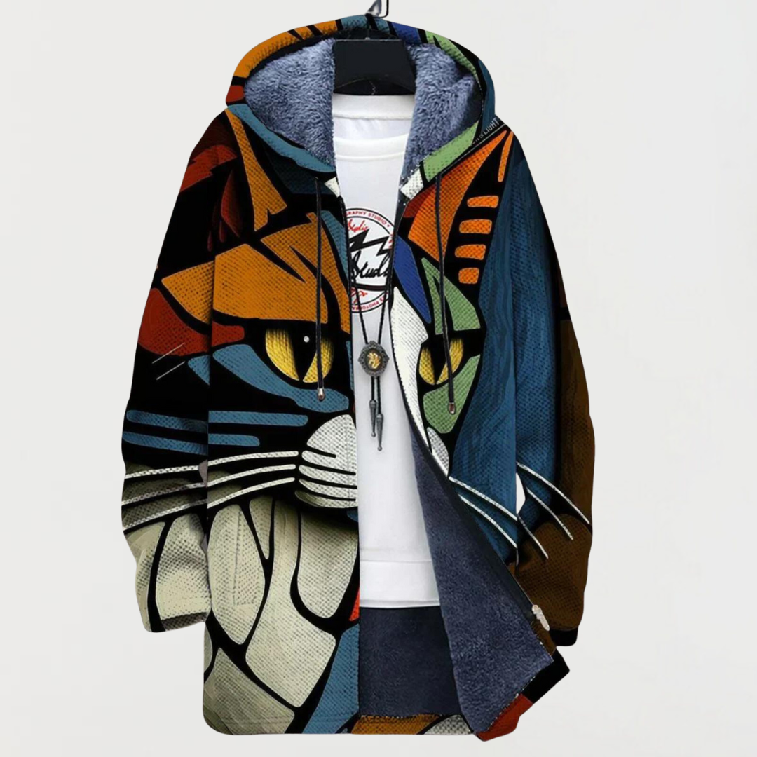 Abstract Pattern Cardigan with Cat Face