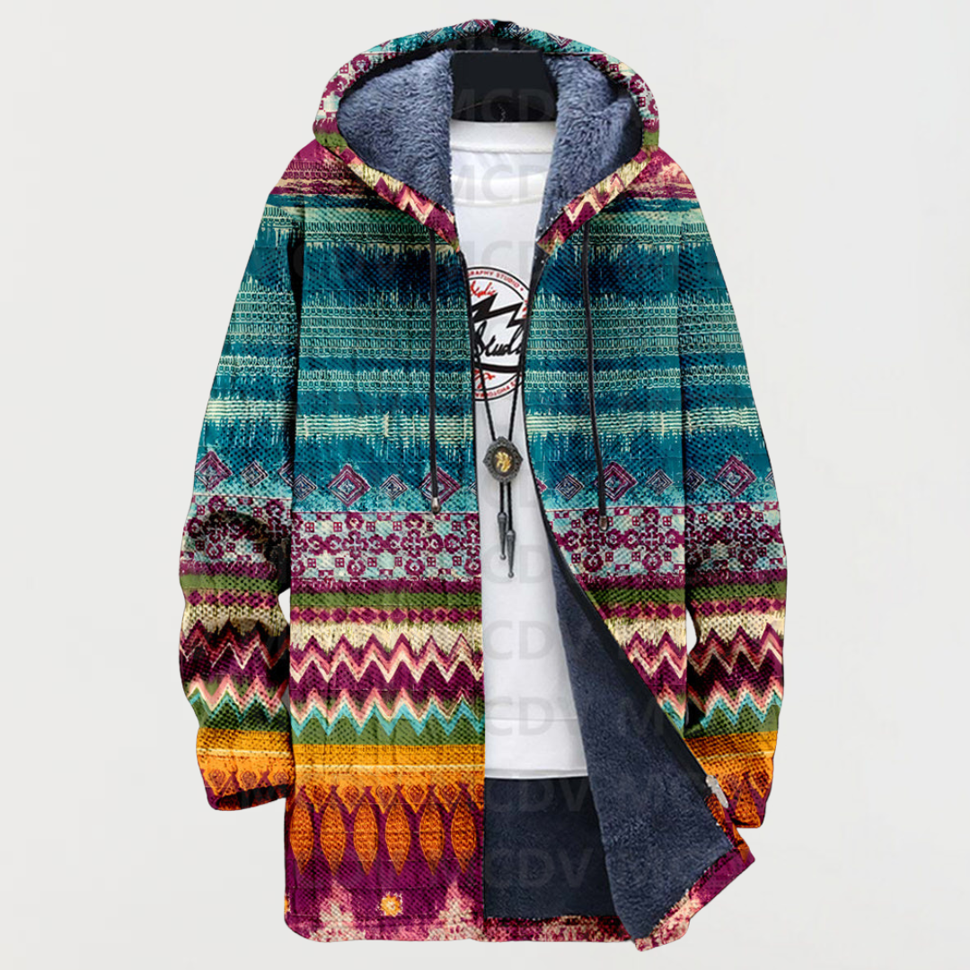 Hooded Jacket with Tribal Pattern