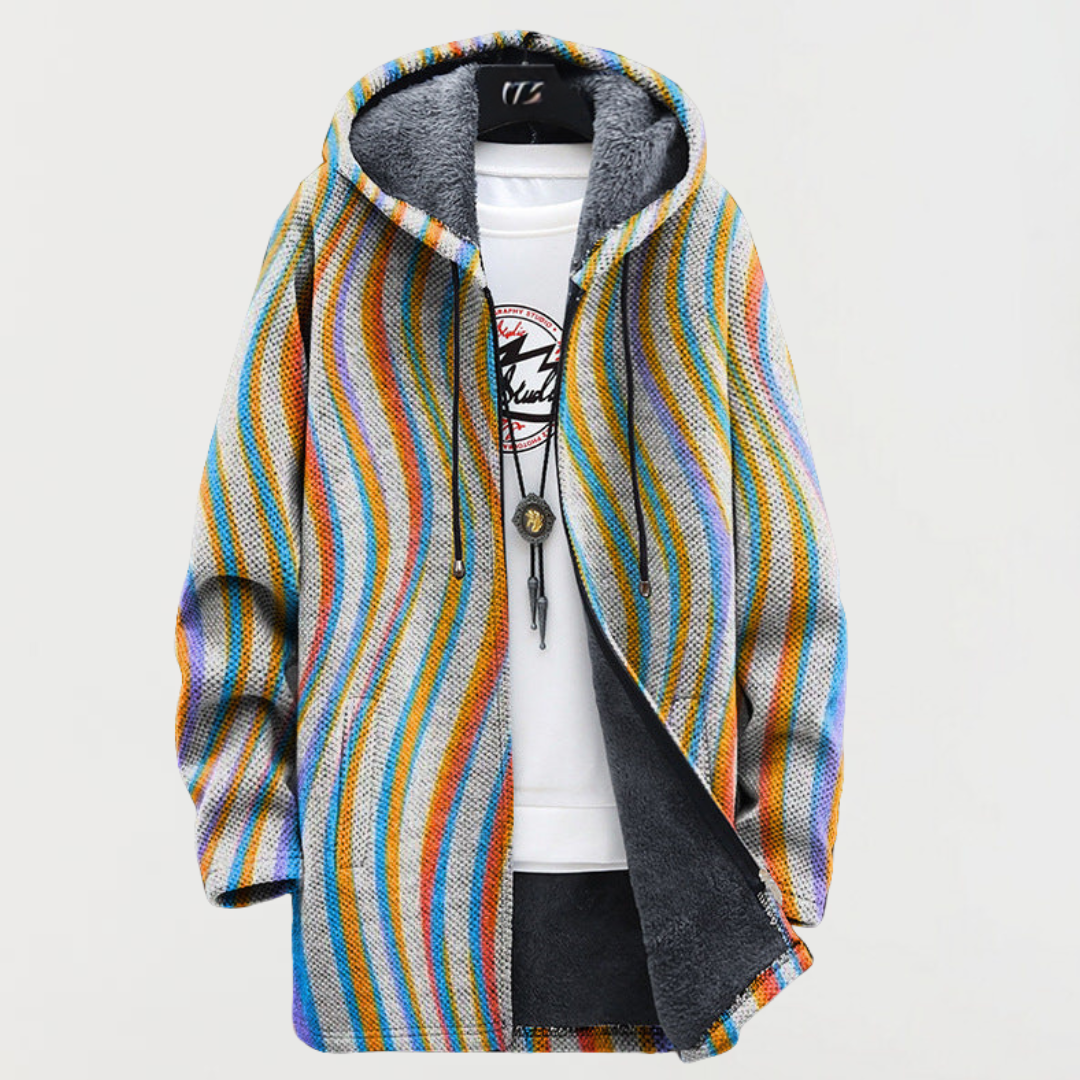 Hooded Jacket with Wavy Stripes