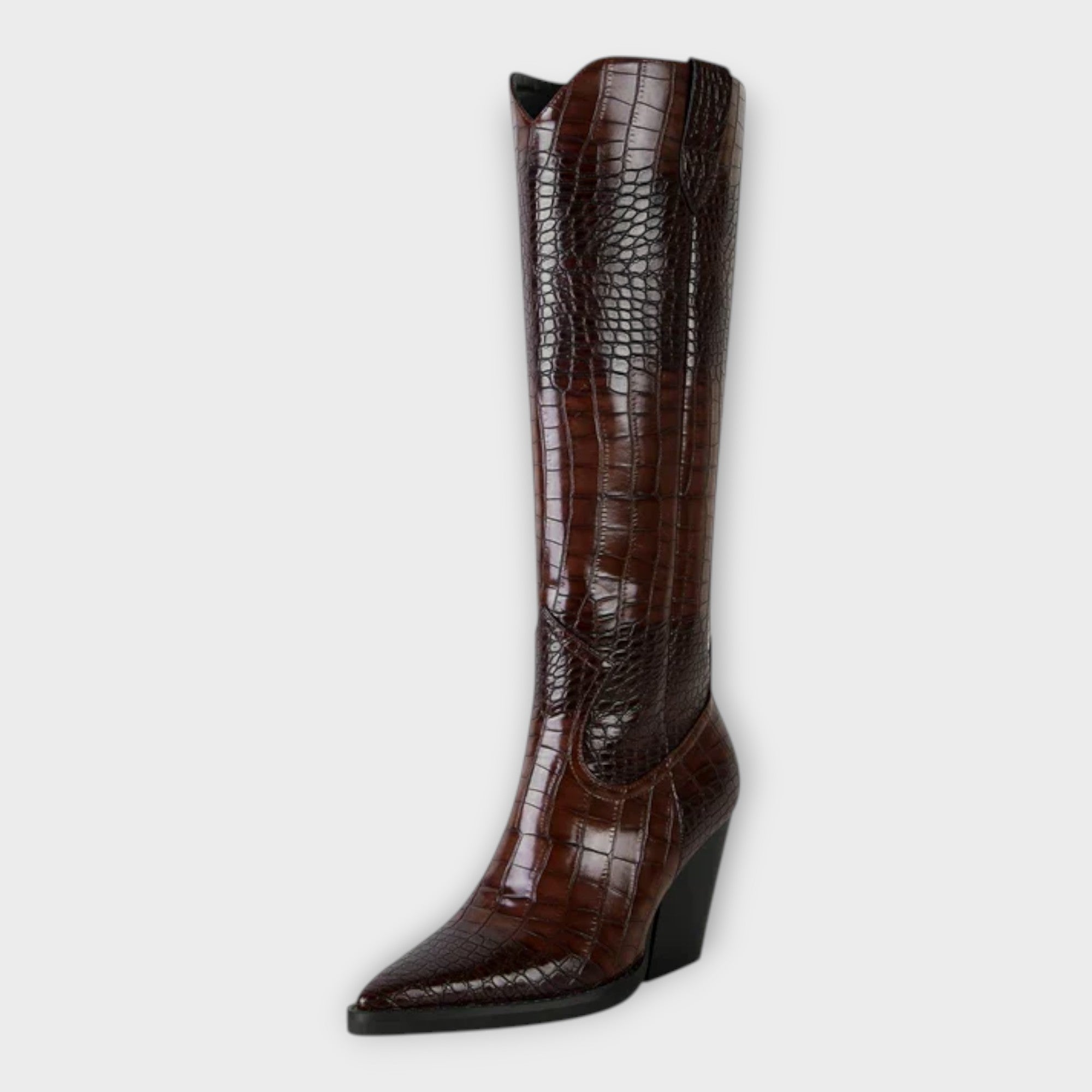 Crocodile Pattern Boots with Elegant Heel