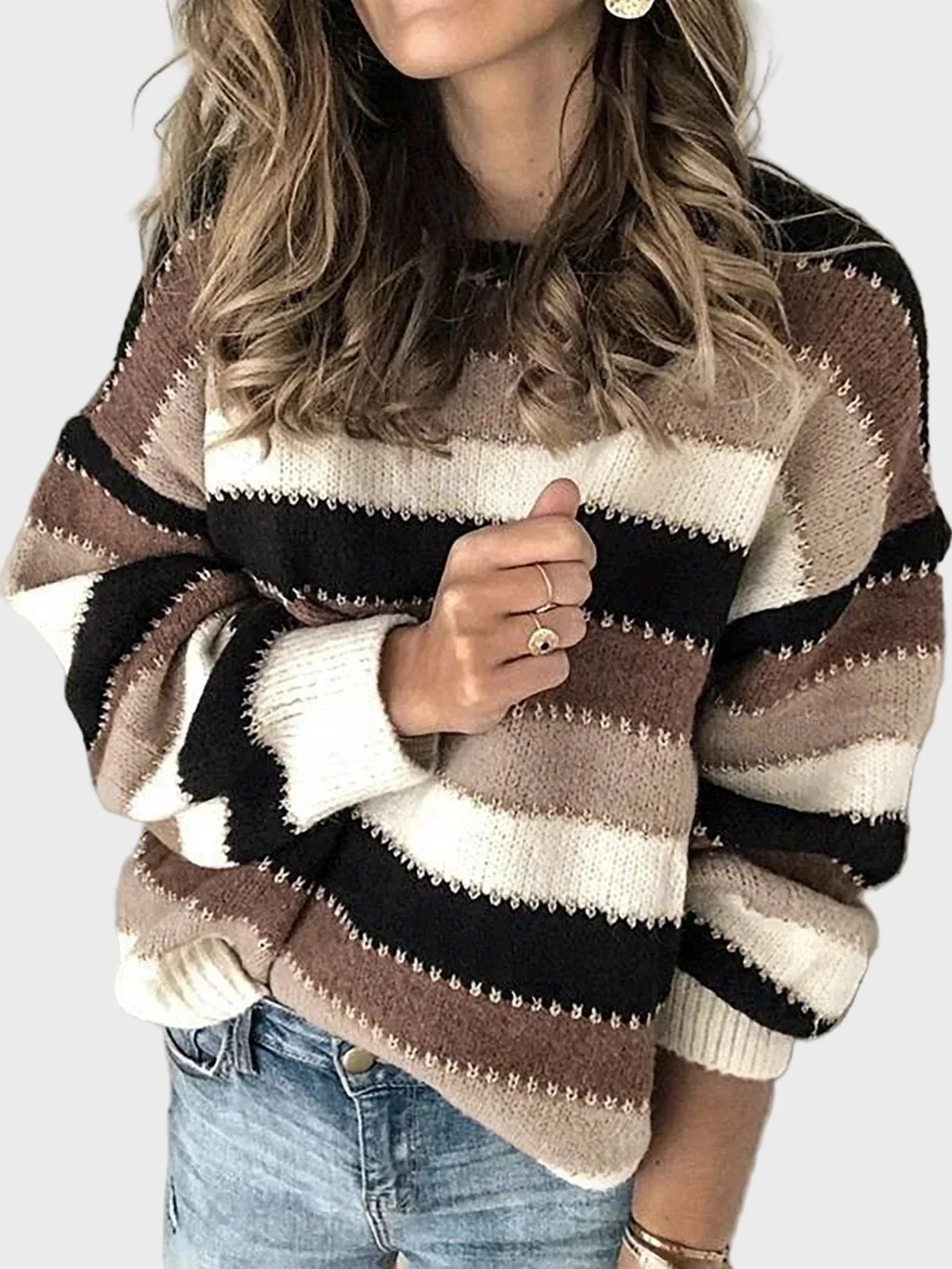 Knitted Roll Neck with Striped Design