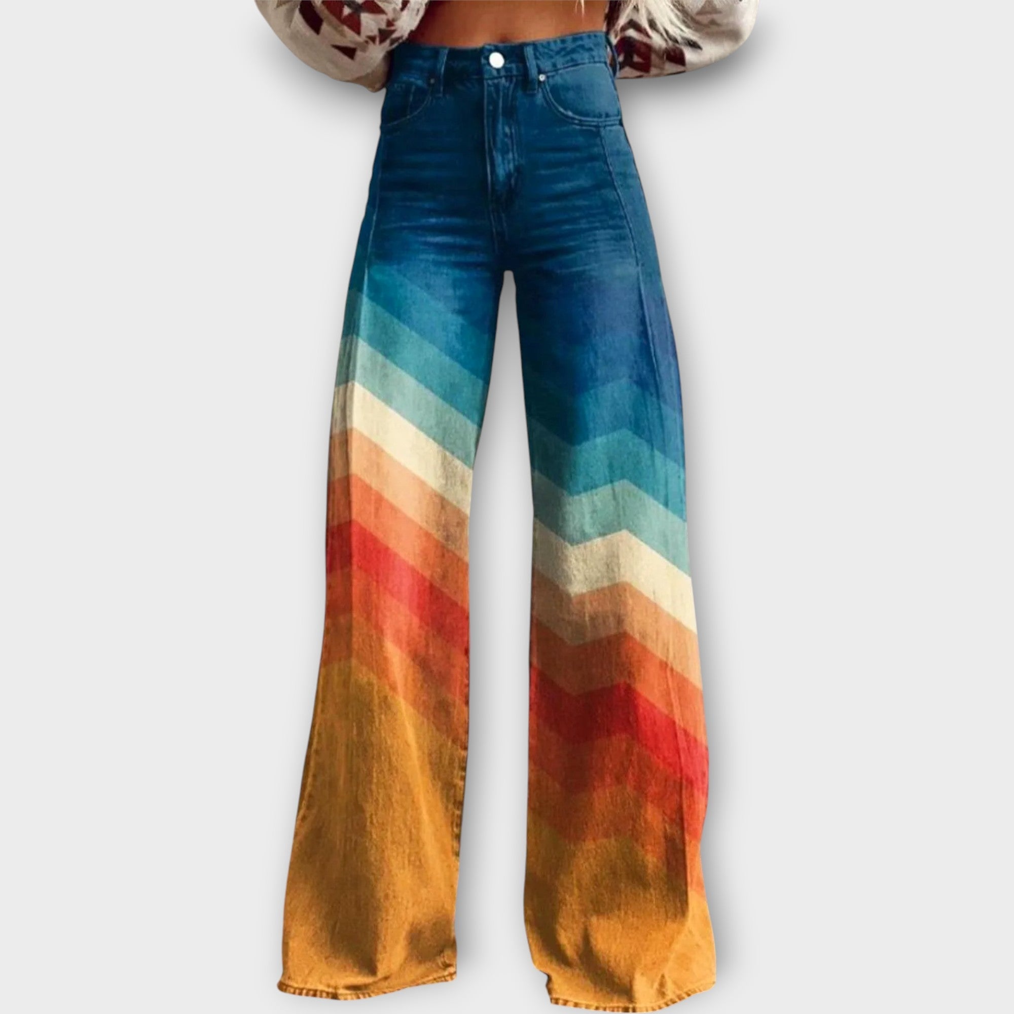 Jeans with Colourful Geometric Patterns