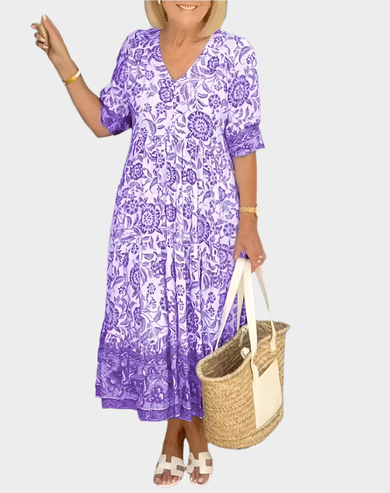 Floral Dress with V Neckline