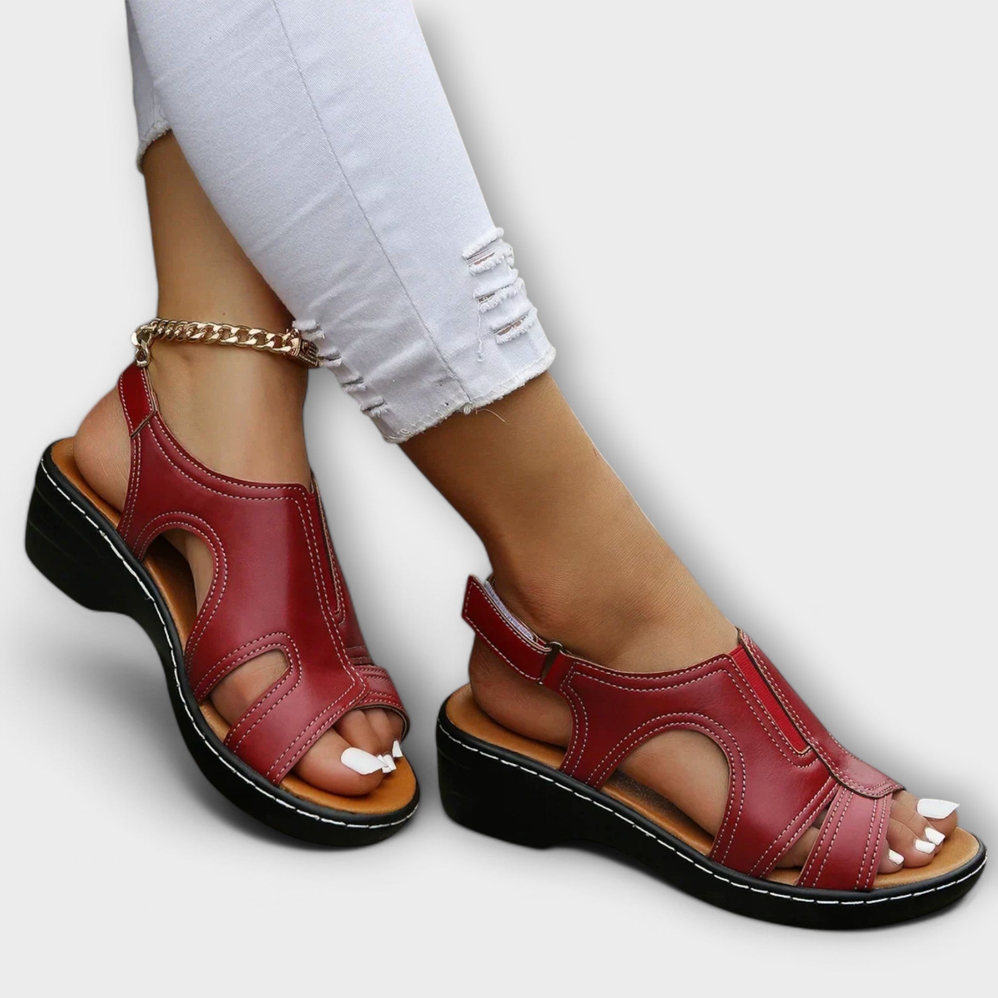 Comfortable Leather Heel Sandals