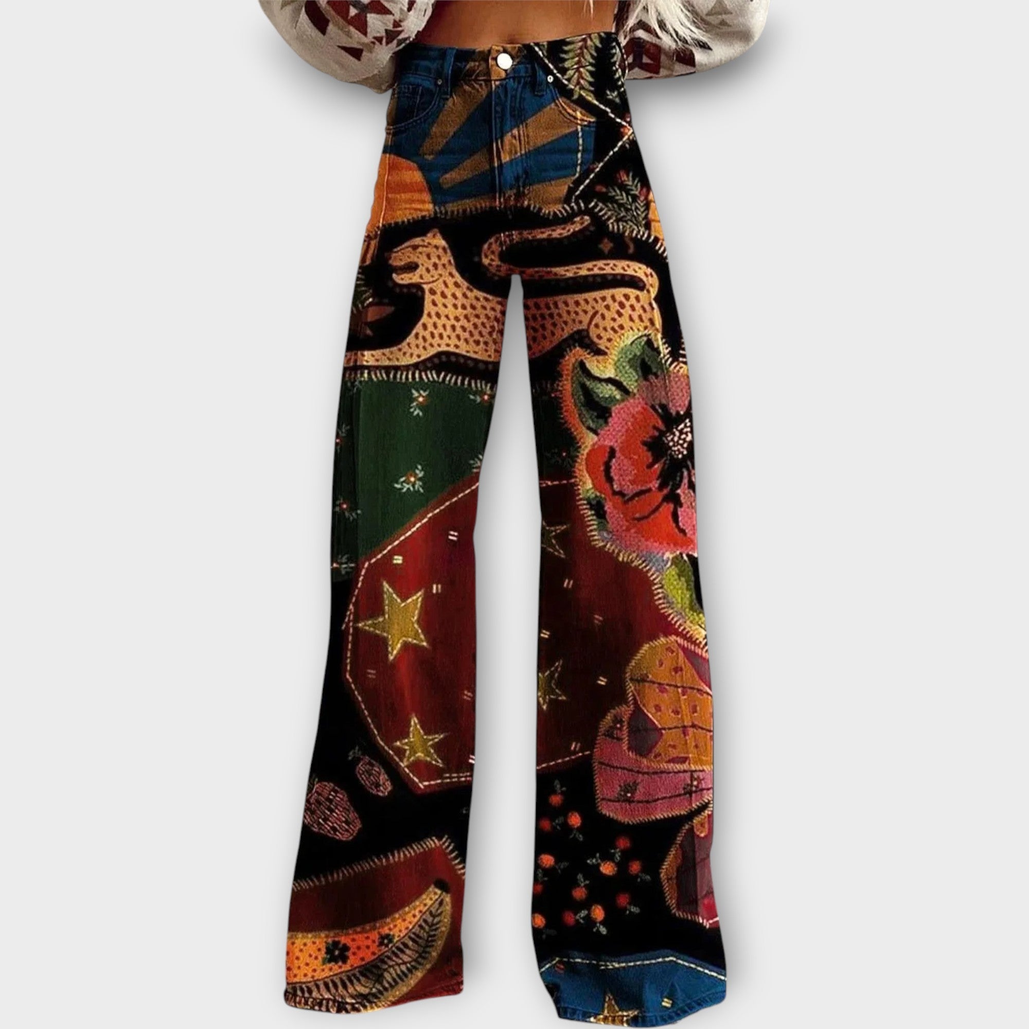 Patchwork Print Jeans