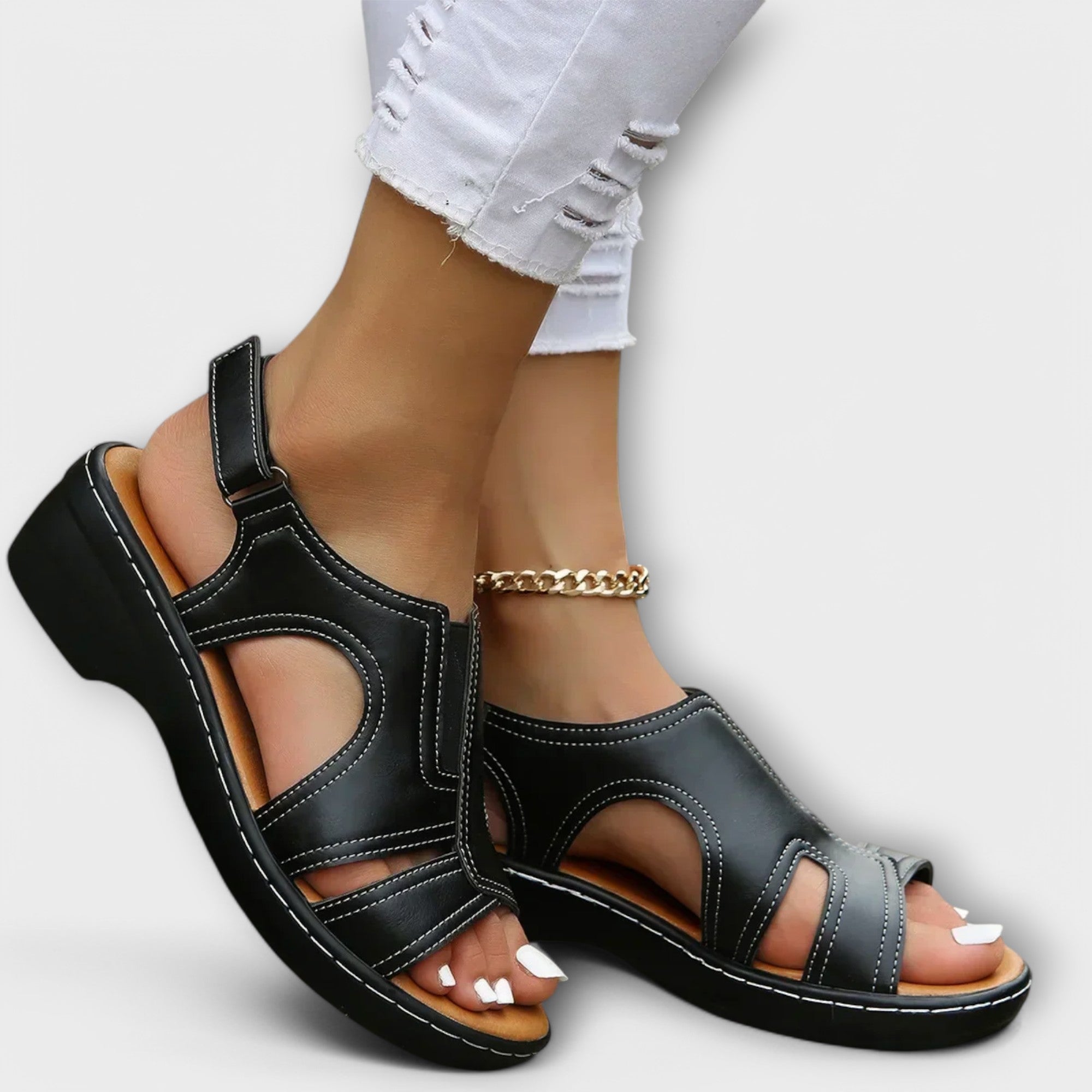 Comfortable Leather Heel Sandals