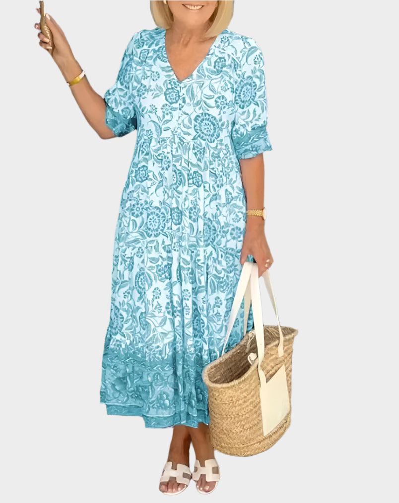 Floral Dress with V Neckline