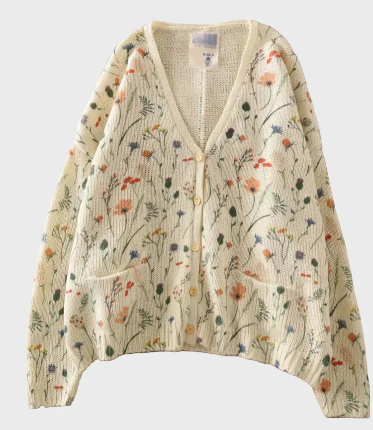 Elegant Knitted Gilet with Floral Design