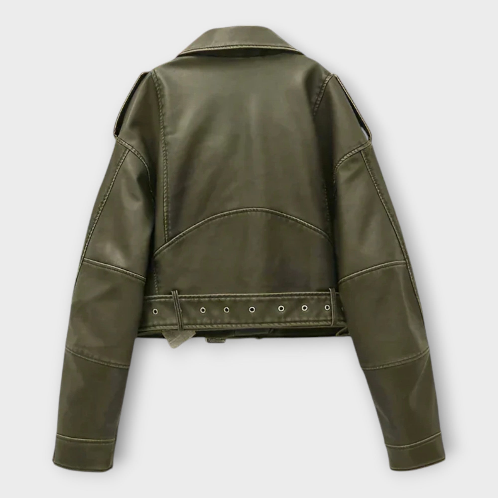 Modern Short Leather Jacket with Belt and Refined Aesthetic