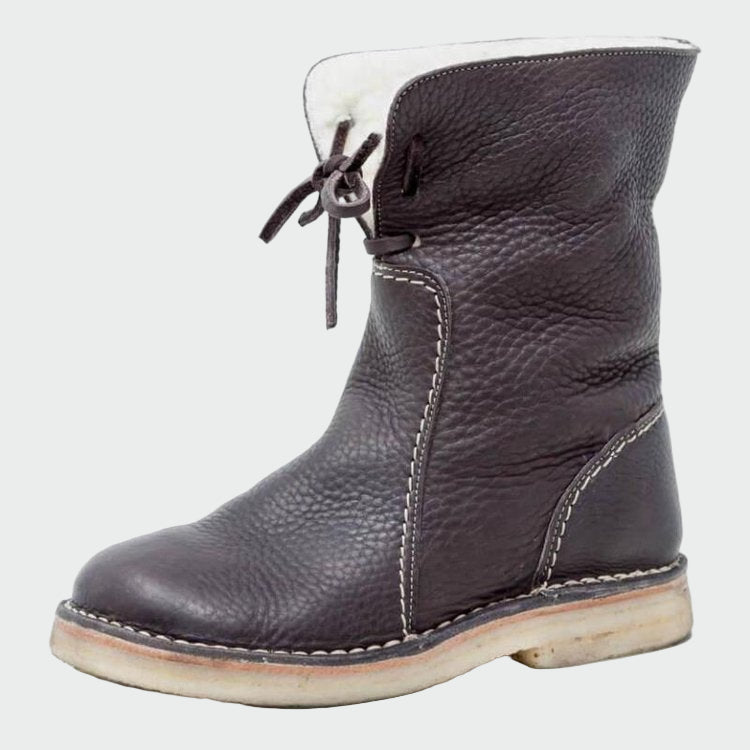 Waterproof Leather Ankle Boots with Wool Lining