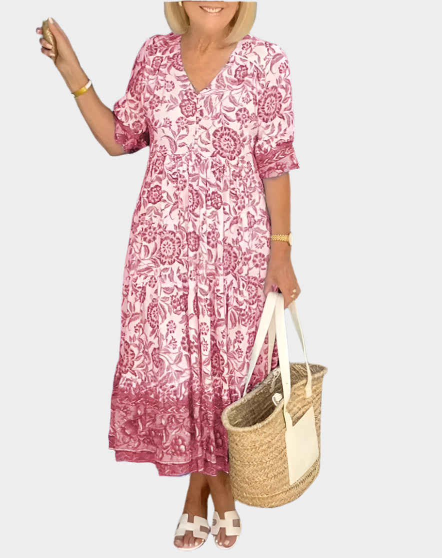 Floral Dress with V Neckline