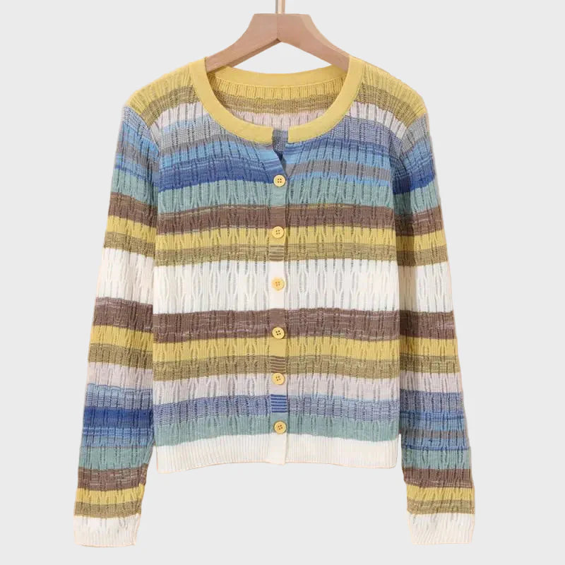 Knitted Cardigan with Retro Striped Design