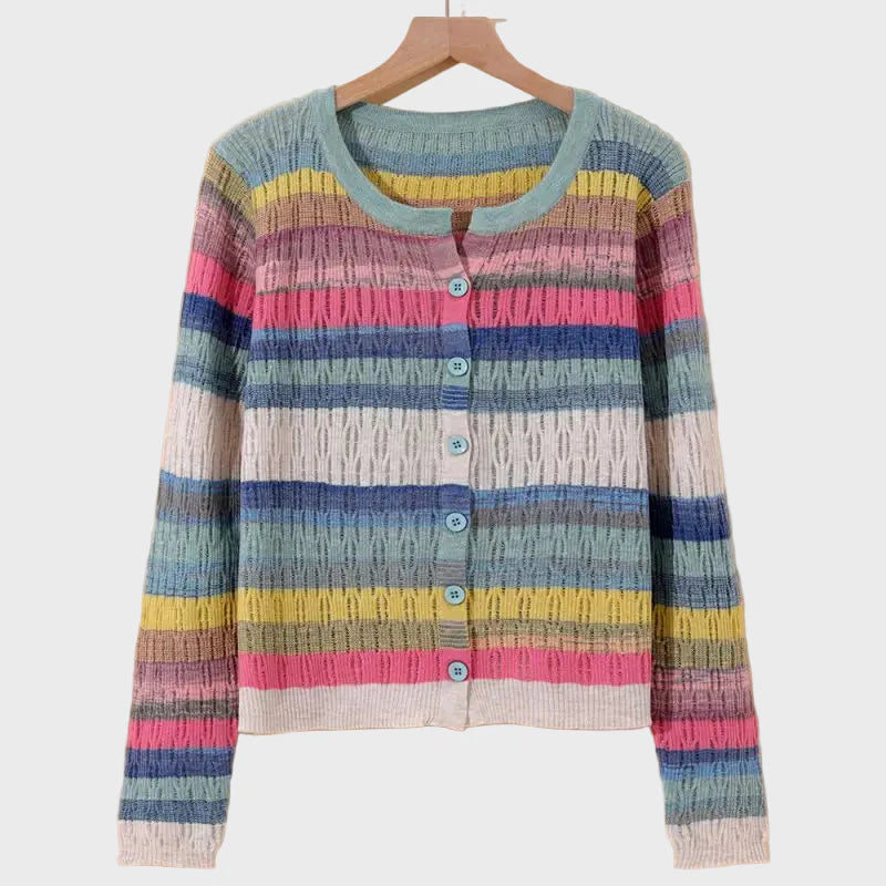 Knitted Cardigan with Retro Striped Design