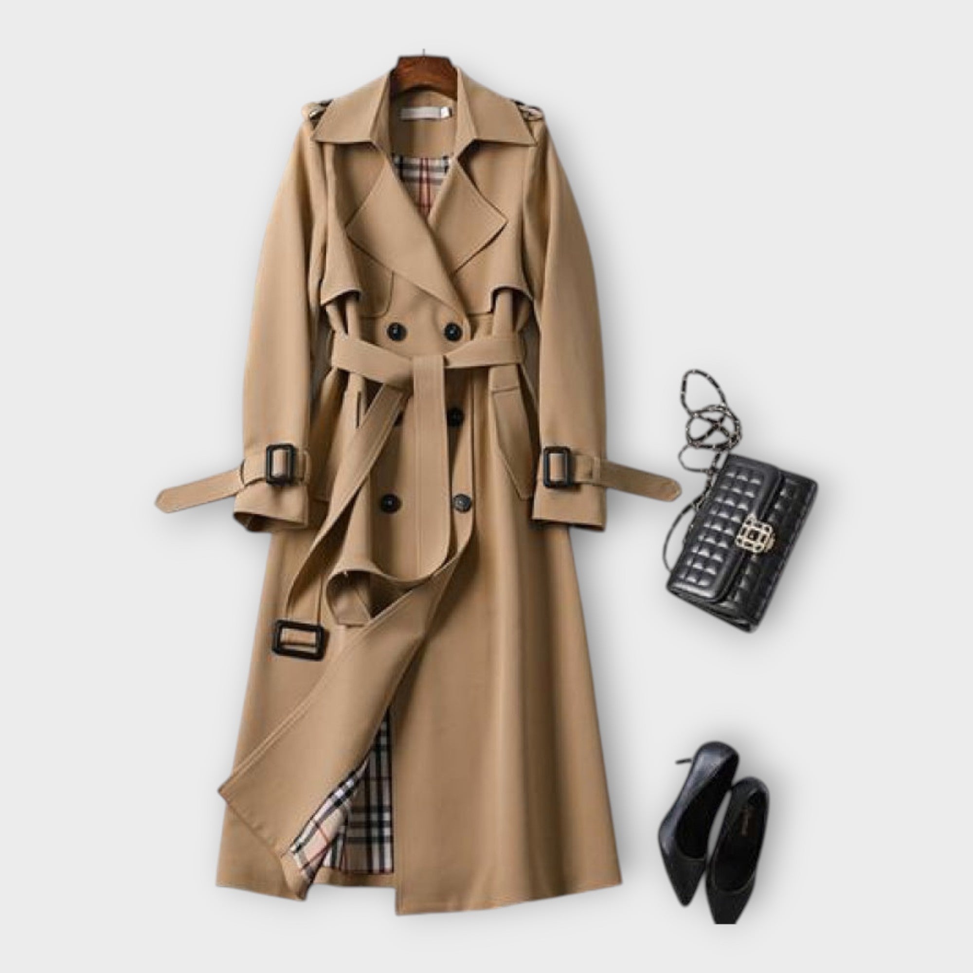 Classic Long Trench Coat with Belt